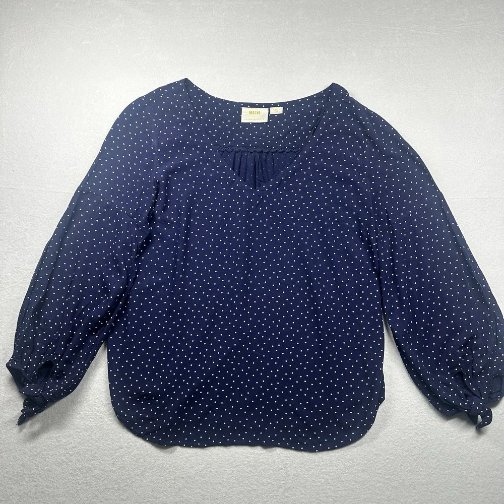 Maeve by Anthropologie Polka Dot Blouse Size S  Button Front Classic Style - Picture 2 of 11